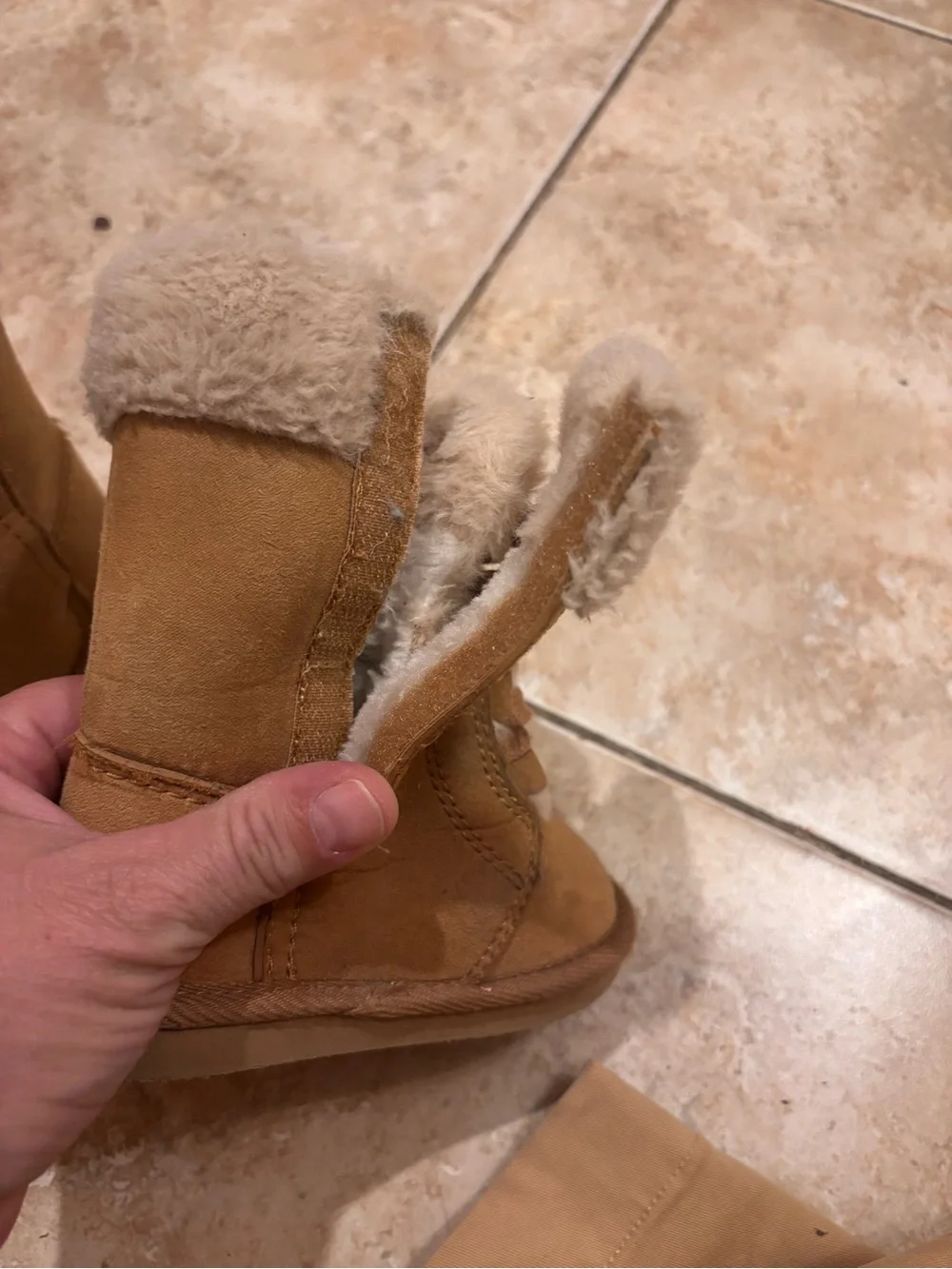 Cozy Tan Faux-Shearling Baby Walker Boots